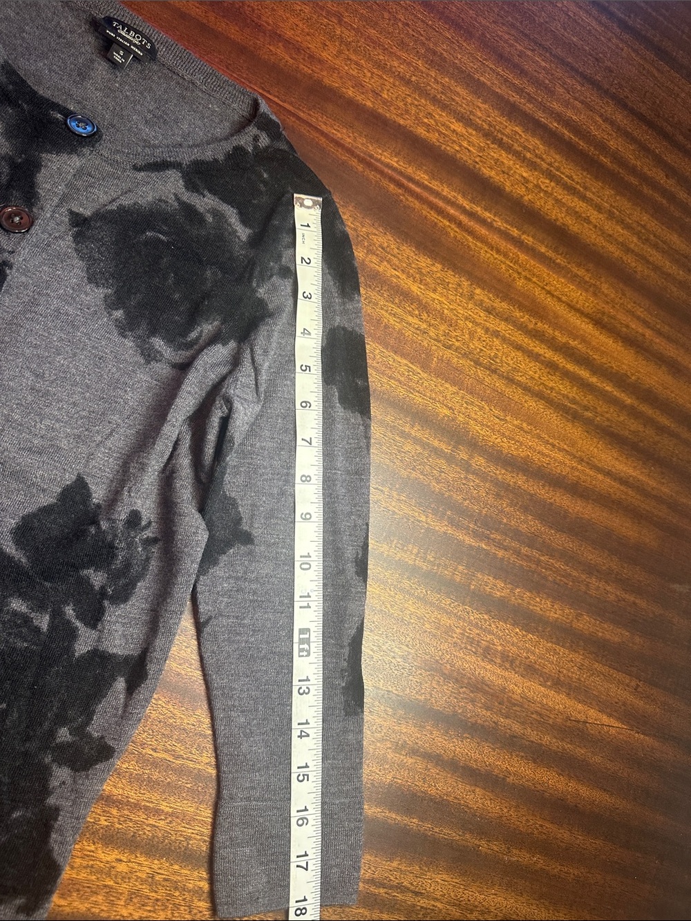 Talbots Gray Cardigan with Black Floral Print - Picture 4 of 8
